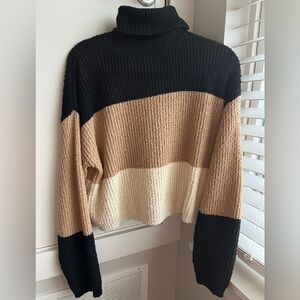 Windsor Cozy Color Block Waffle Knit Sweater Size Small Black/Brown